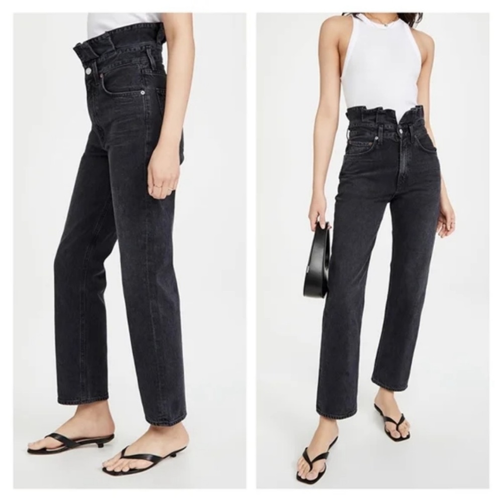 Agolde Lettuce Waistband Paper Bag Faded Black Grey Jeans Shambles